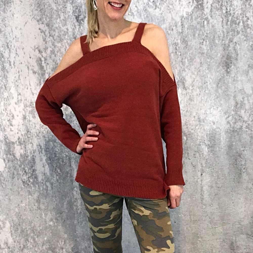 Rust cold shoulder sweater